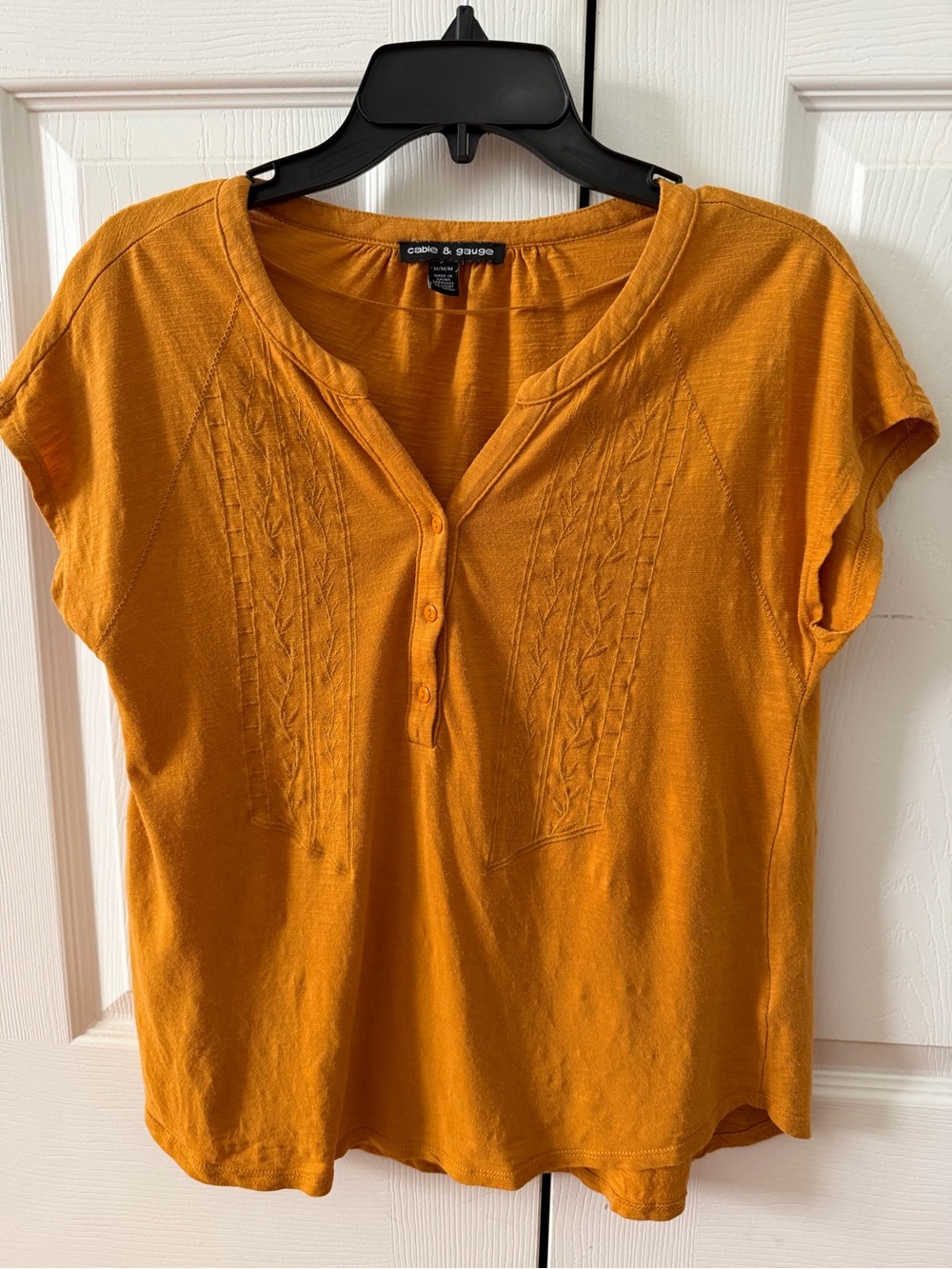 Cable & Gauge Gold Mustard Short Sleeve Henley Top